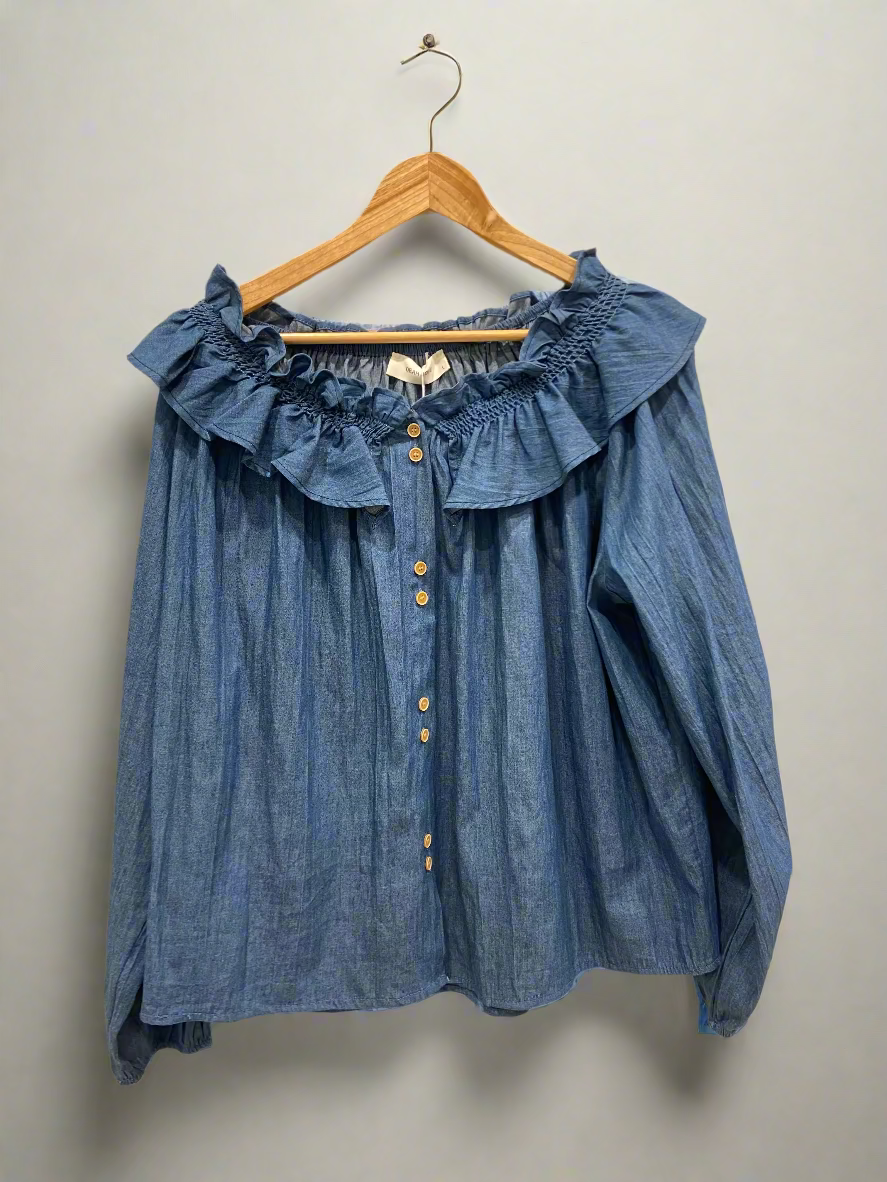 Soft Denim Off-Shoulder Blouse