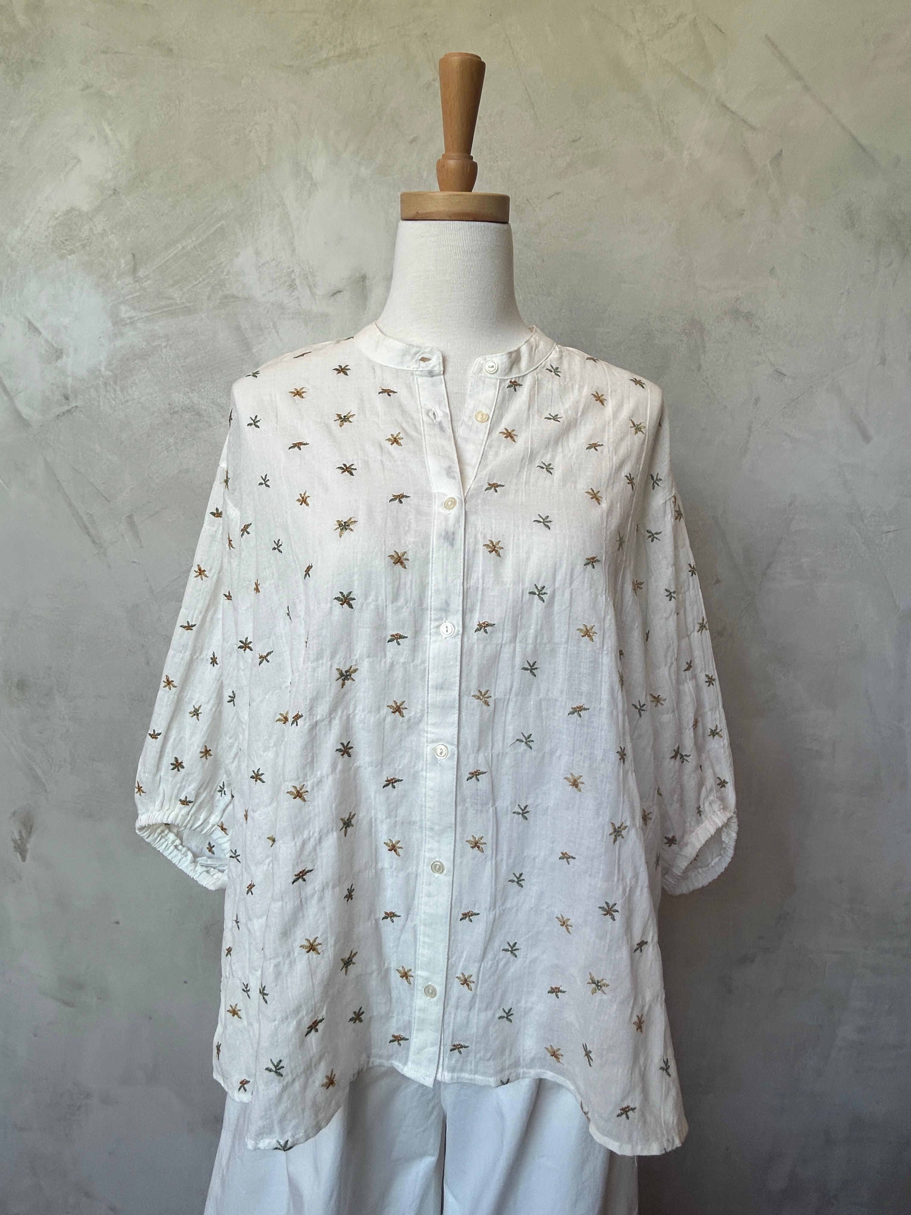 Embroidered Japanese Cotton Blouse - White