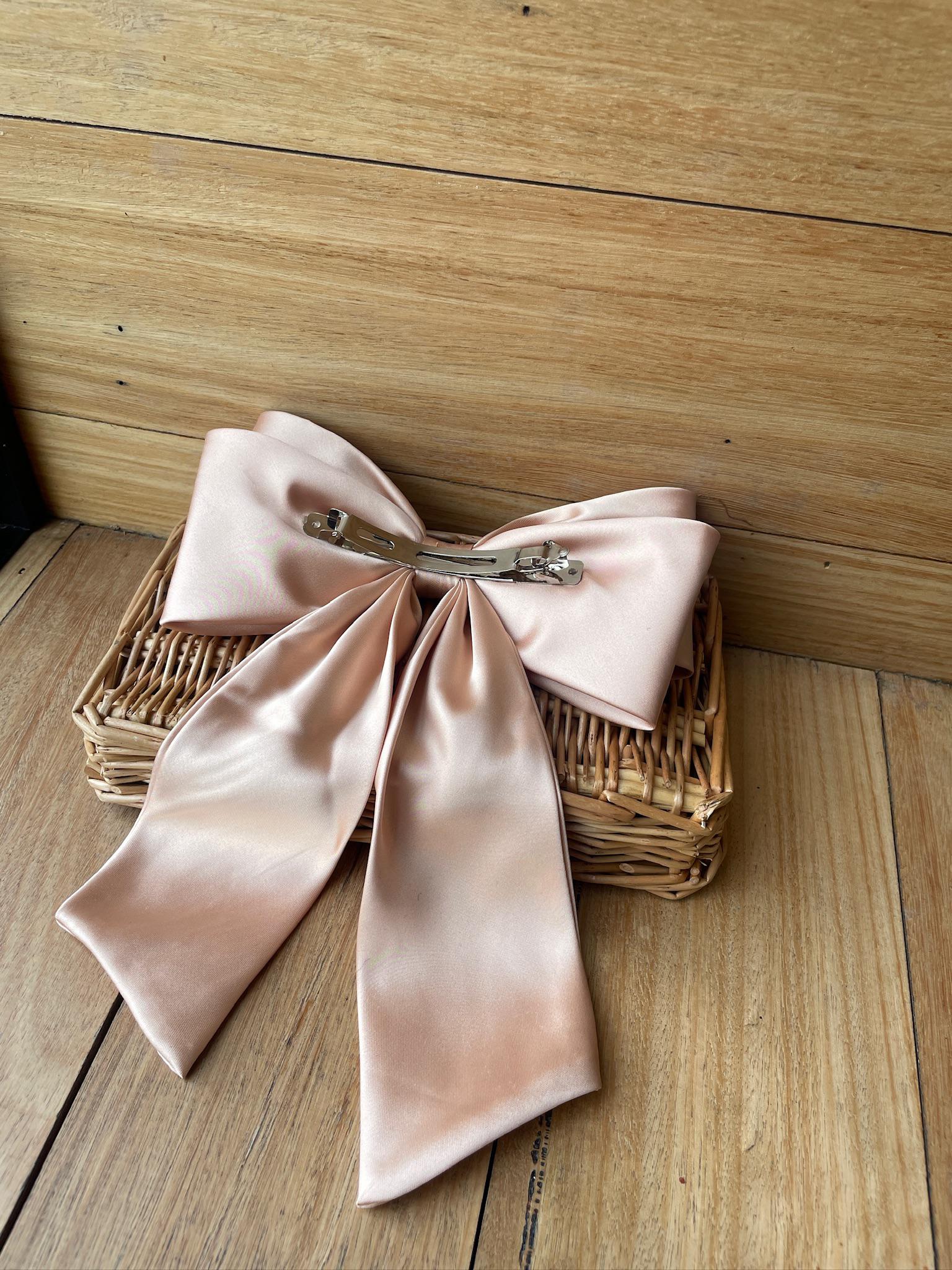 Light Beige Satin Ribbon Bow Clip
