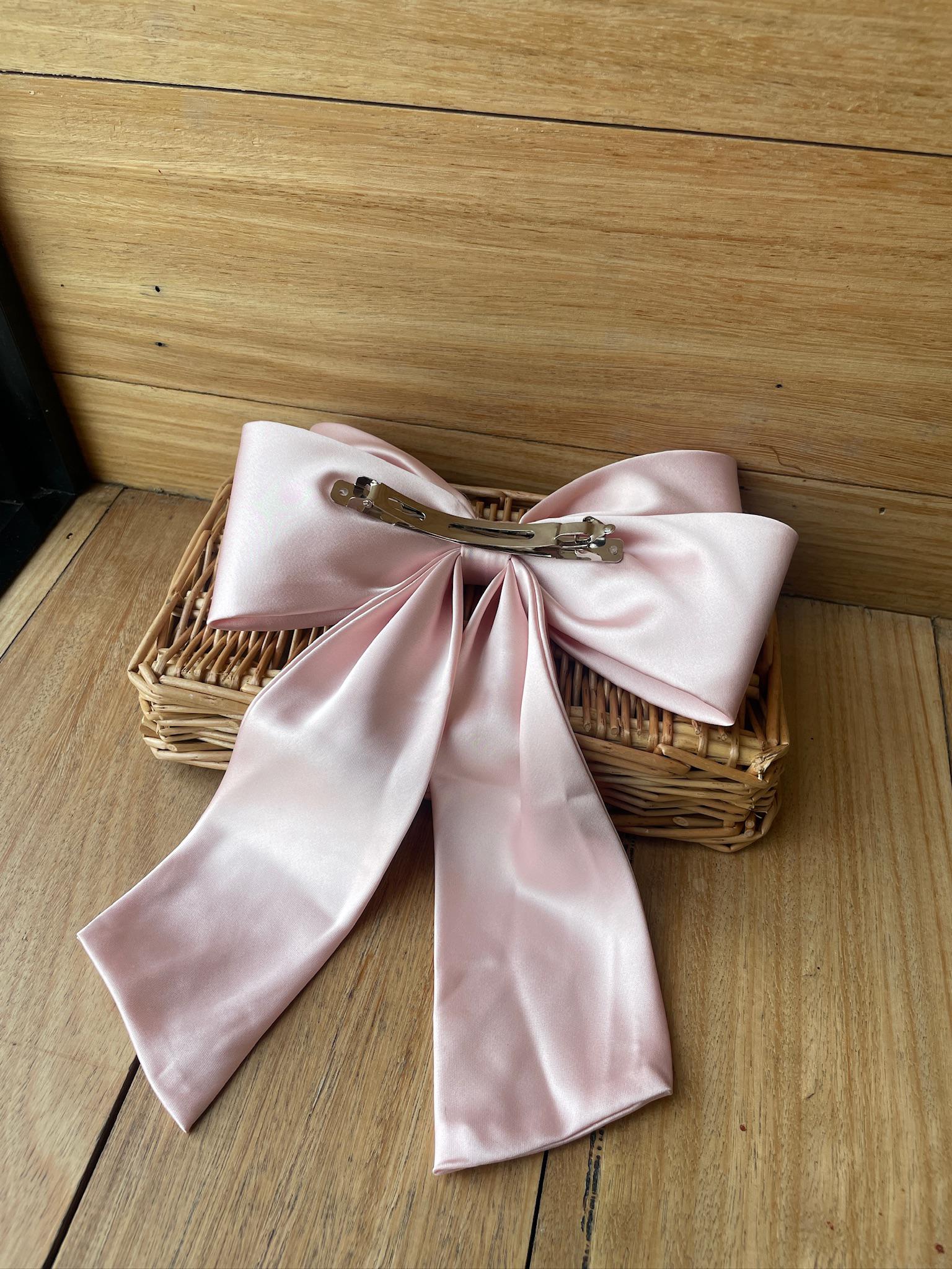 Soft Pink Satin Ribbon Bow Clip