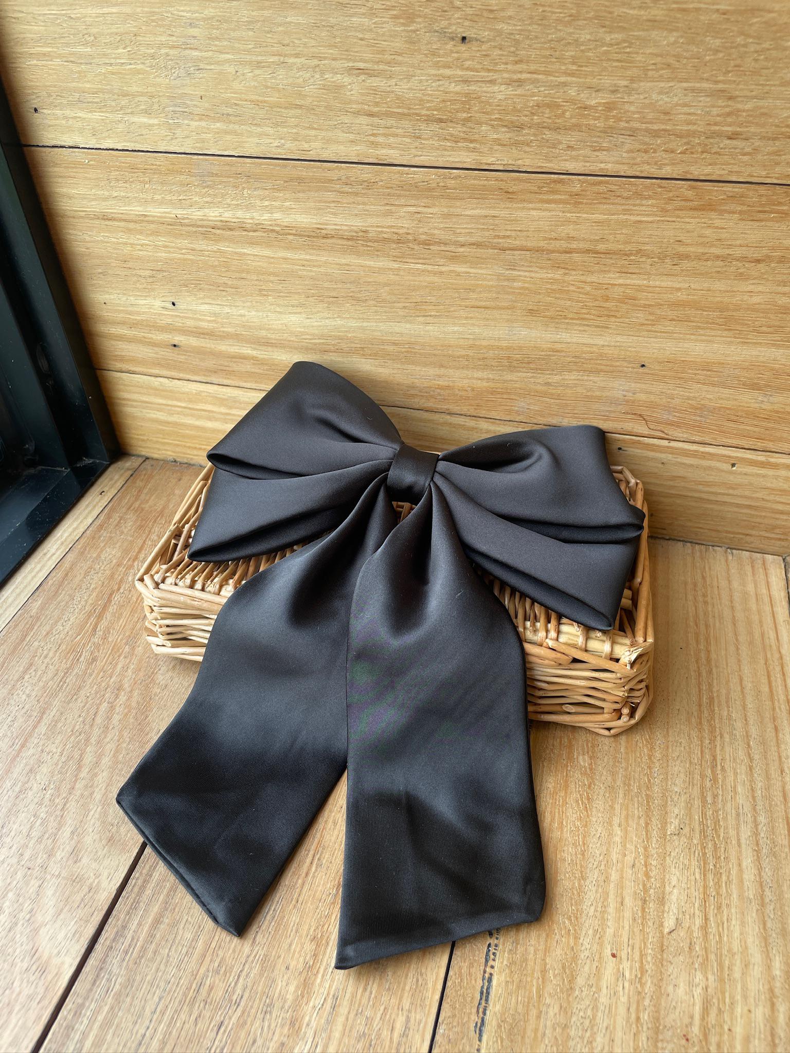 Black Satin Ribbon Bow Clip