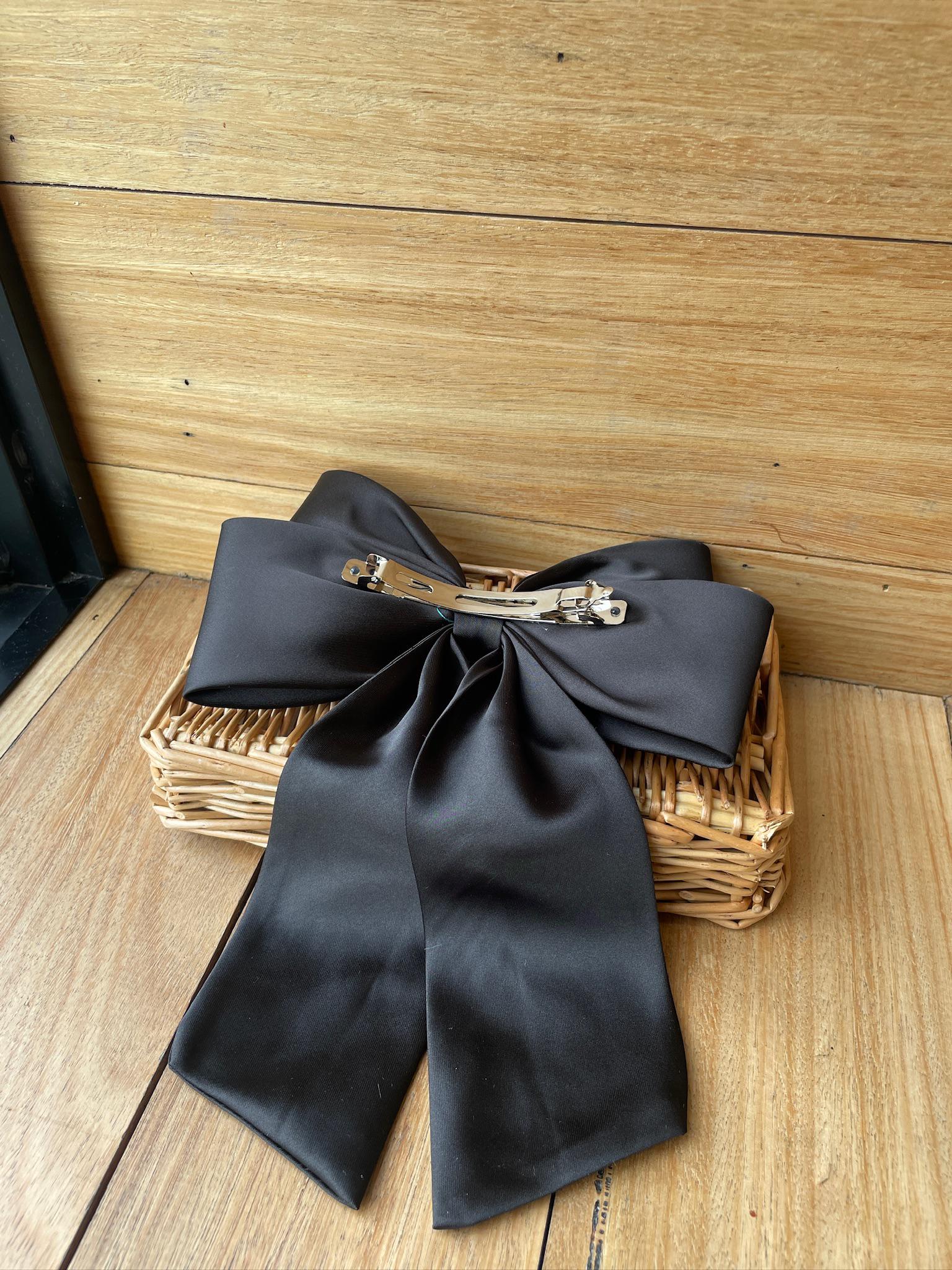Black Satin Ribbon Bow Clip