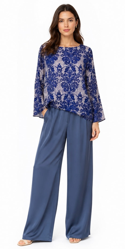 Blue Silk Velvet Blouse