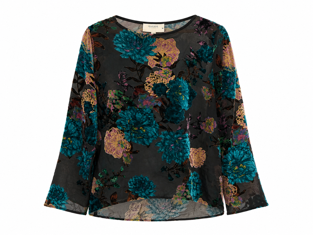 Magdalene Floral Cut Silk Velvet Blouse