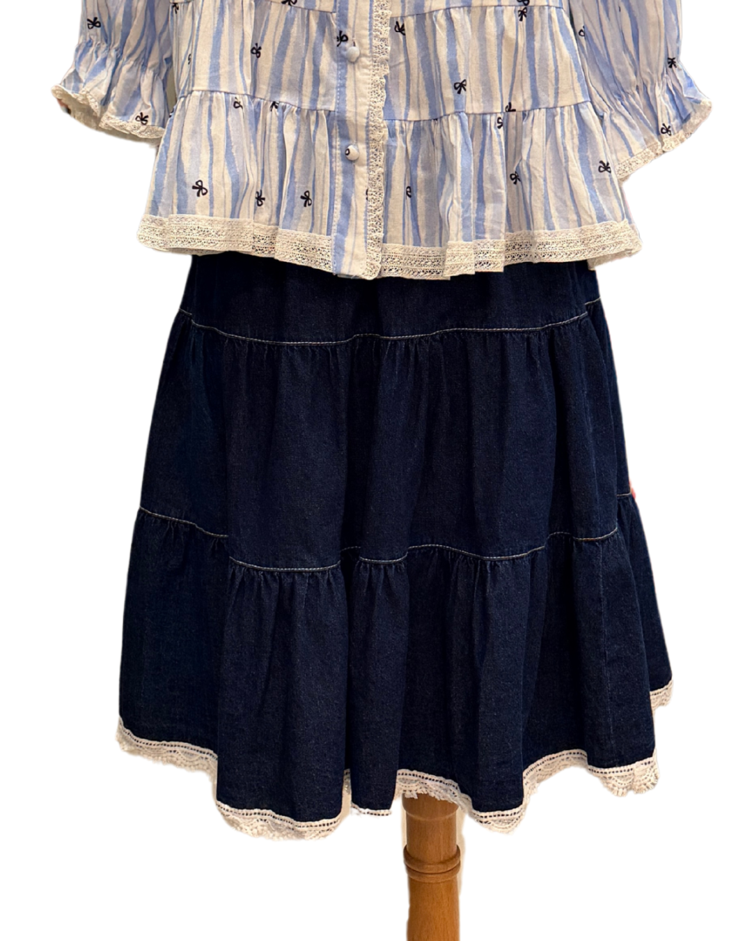 Denim Lace Midi Skirt