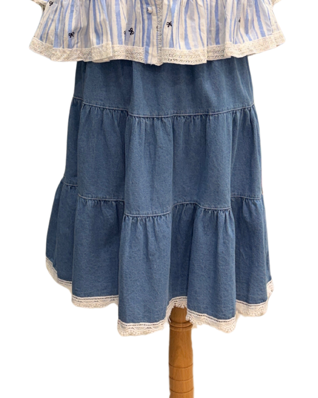 Denim Lace Midi Skirt