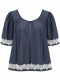 Embroidered Denim Blouse