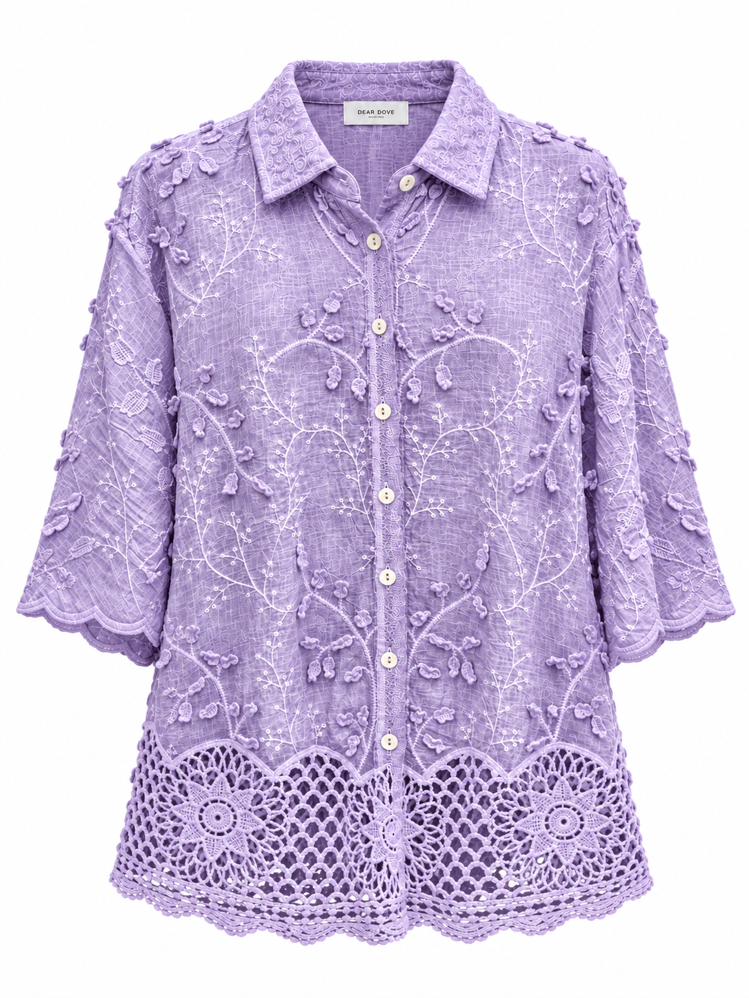 Violet 3D Floral Cotton Shirt