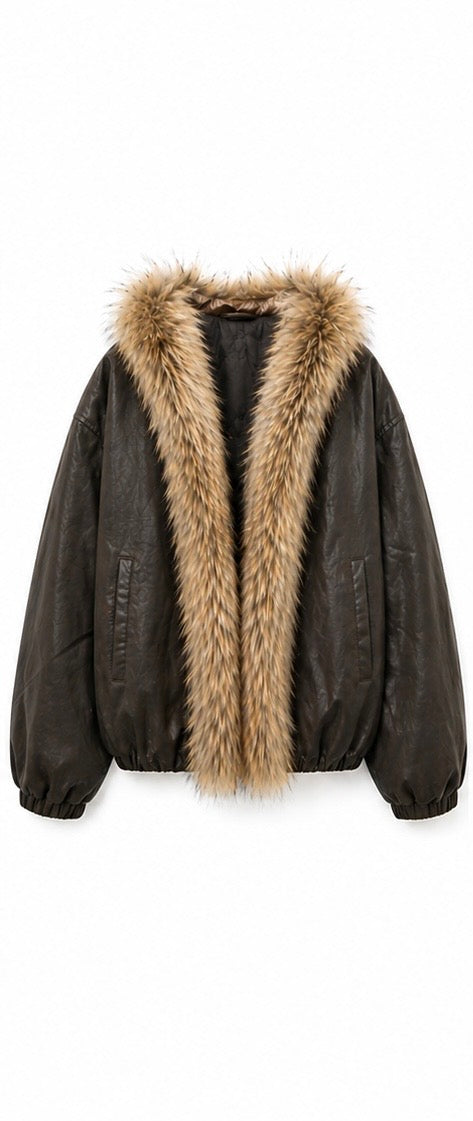 Riley Faux Leather Jacket with Fur Trim